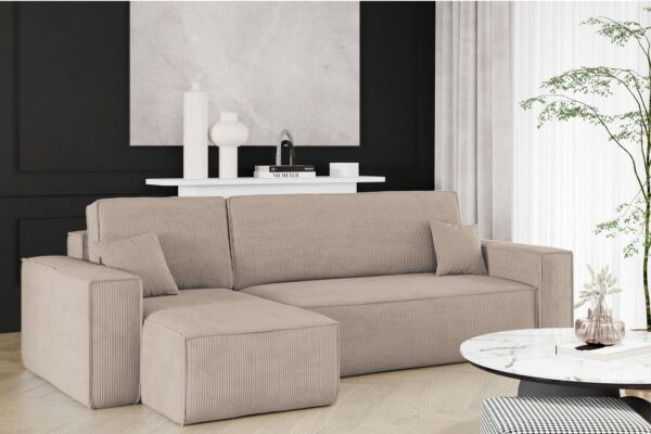 Ecksofa mit schlaffunktion und bettkasten, Eckcouch BEST stoff Poso Dicker Cord viele farben