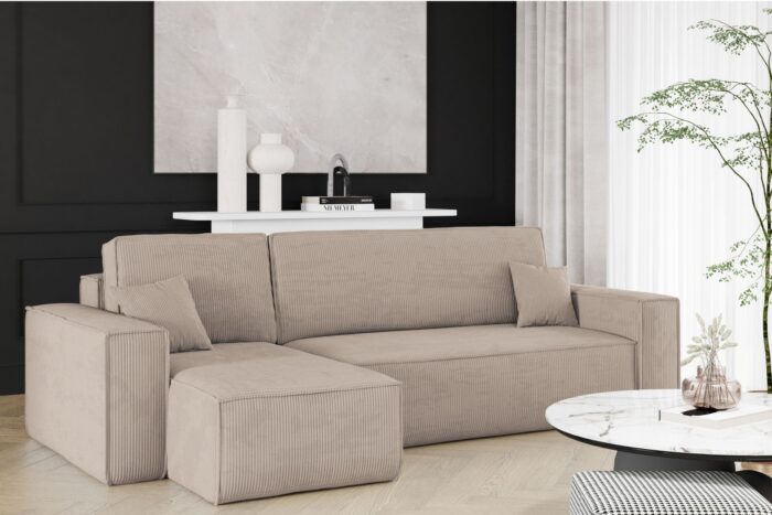 Ecksofa mit schlaffunktion und bettkasten, Eckcouch BEST stoff Poso Dicker Cord viele farben