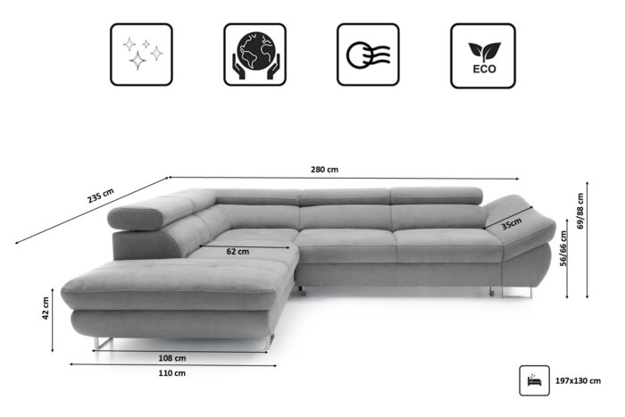 14L Couchgarnitur Ecksofa mit schlaffunktion und bettkasten FABIO stoff Esperta
