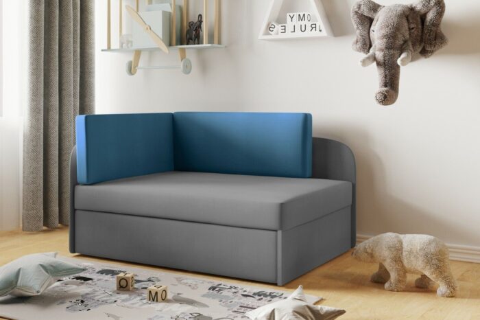 Kinderbett Kindersofa mit schlaffinktion und bettkasten, wachsendes Bett WINNIE Grau-Blau