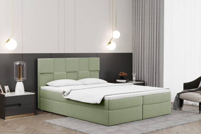 Alma_matt_velvet_34 helgrau Boxspringbett mit bettkasten und matratze + topper CLARA stoff Velvet