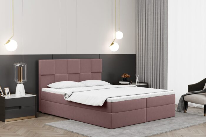 Alma_matt_velvet_63 rosa Boxspringbett mit bettkasten und matratze + topper CLARA stoff Velvet