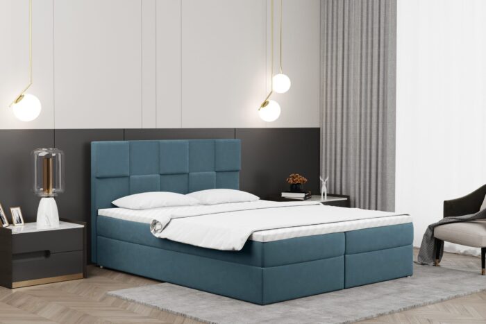 Alma_matt_velvet_73 hellblau Boxspringbett mit bettkasten und matratze + topper CLARA stoff Velvet