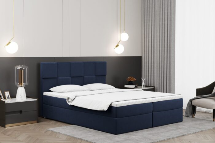 Alma_matt_velvet_79 marineblau Boxspringbett mit bettkasten und matratze + topper CLARA stoff Velvet