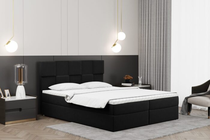 Alma_matt_velvet_99 shwarz Boxspringbett mit bettkasten und matratze + topper CLARA stoff Velvet