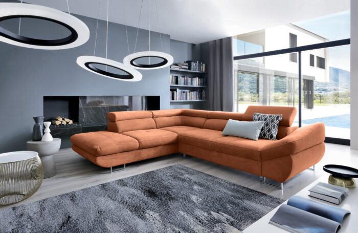 Couchgarnitur Ecksofa mit schlaffunktion und bettkasten FABIO stoff Esperta