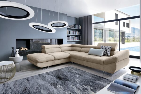 Couchgarnitur Ecksofa mit schlaffunktion und bettkasten FABIO stoff Esperta