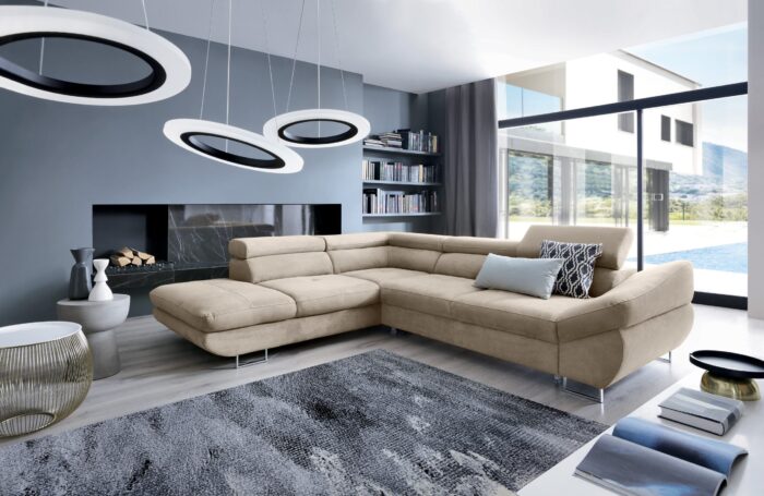 Couchgarnitur Ecksofa mit schlaffunktion und bettkasten FABIO stoff Esperta