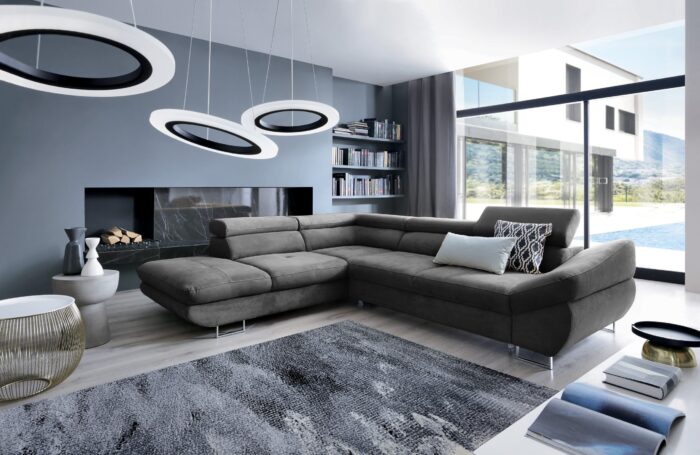 Couchgarnitur Ecksofa mit schlaffunktion und bettkasten FABIO stoff Esperta