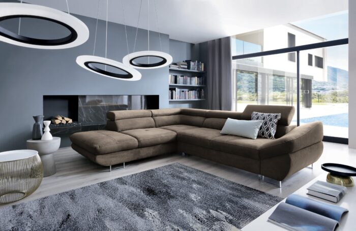 Couchgarnitur Ecksofa mit schlaffunktion und bettkasten FABIO stoff Esperta