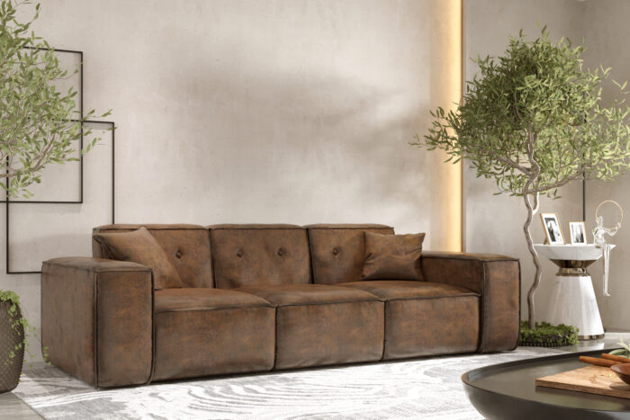 Sofa, Dreisitzersofa PULA stoff kunstleder Gobi