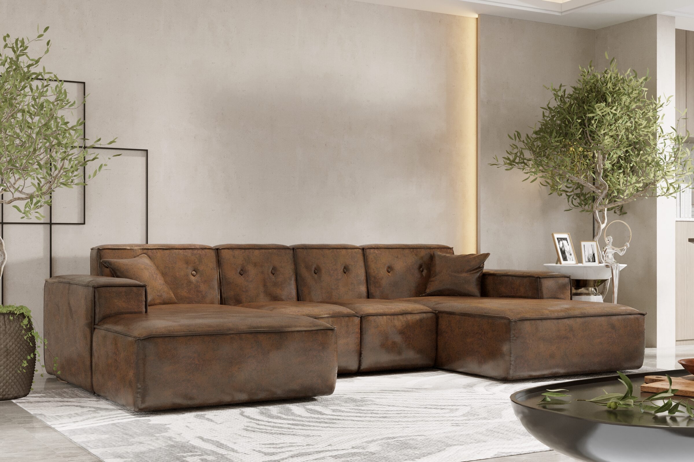 Ecksofa U Medium Eckcouch 379cm PULA stoff GOBI drei Farben