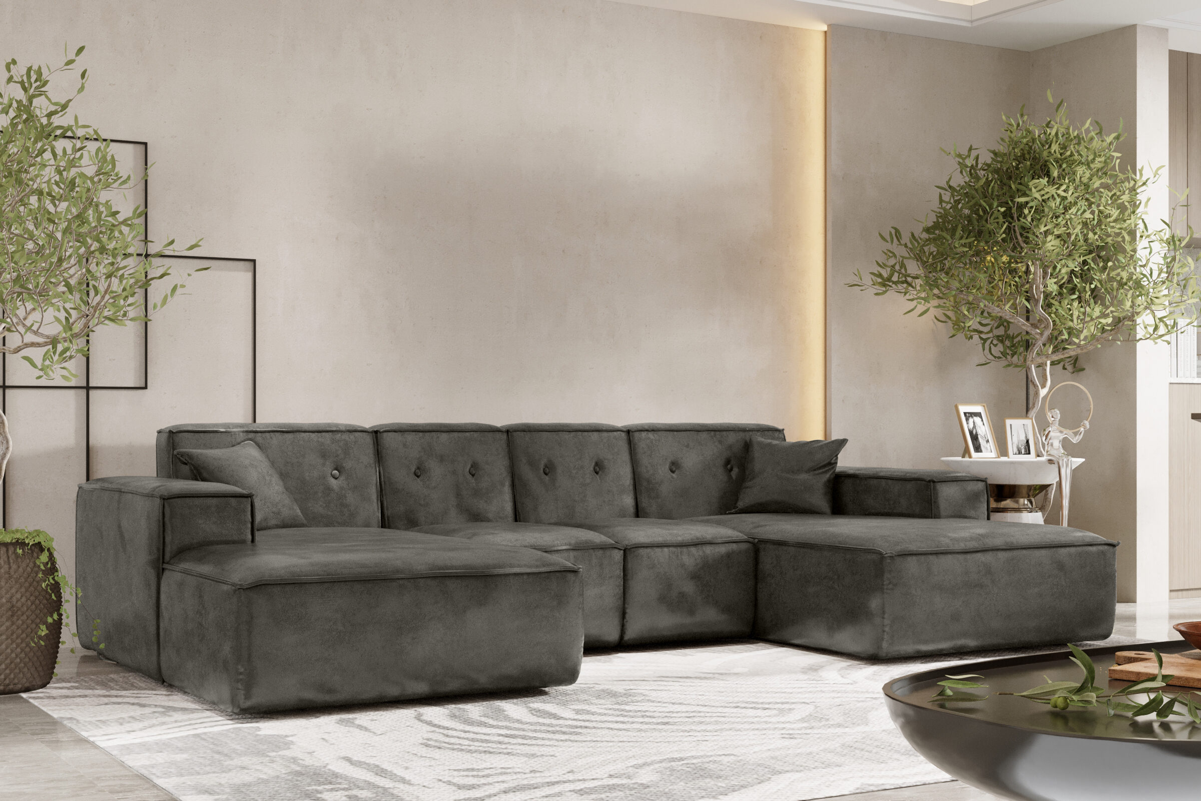 Ecksofa U Medium Eckcouch 379cm PULA stoff GOBI drei Farben – Bild 3