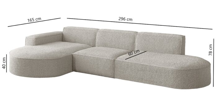 Ecksofa Designer, Sofa L form MODENA stoff Loop