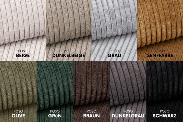 Ecksofa mit schlaffunktion und bettkasten, Eckcouch BEST stoff Poso Dicker Cord viele farben