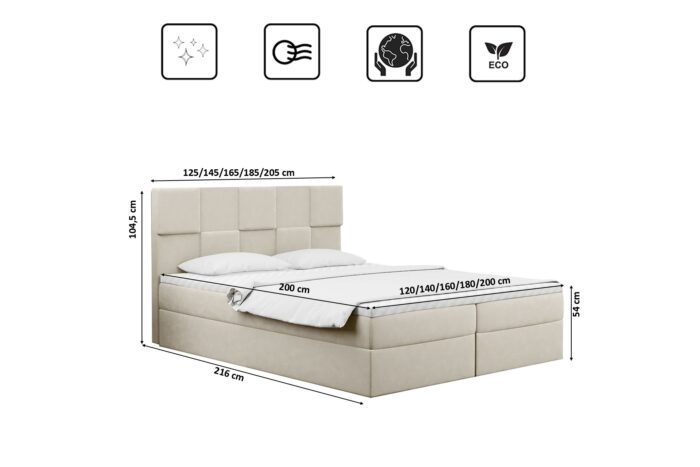 Boxspringbett mit bettkasten und matratze + topper CLARA stoff Velvet