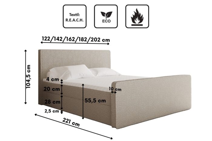 Boxspringbett mit bettkasten matratze topper LAGUNE stoff Loop viele Farben