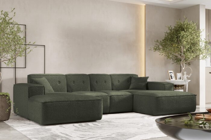 Ecksofa U, Eckcouch 342cm Large Medium, Gestepptes Eckcouch PULA stoff Antic