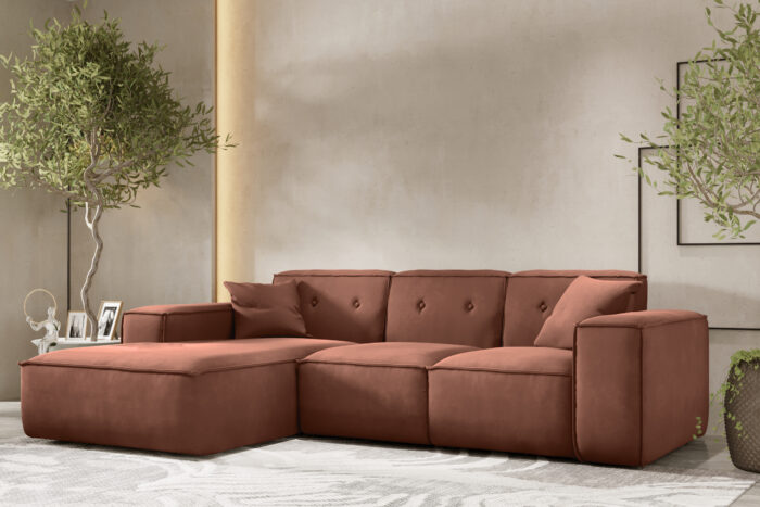 Ecksofa Eckcouch, Ecksofa L-form, Gestepptes Eckcouch PULA stoff Opera Velvet