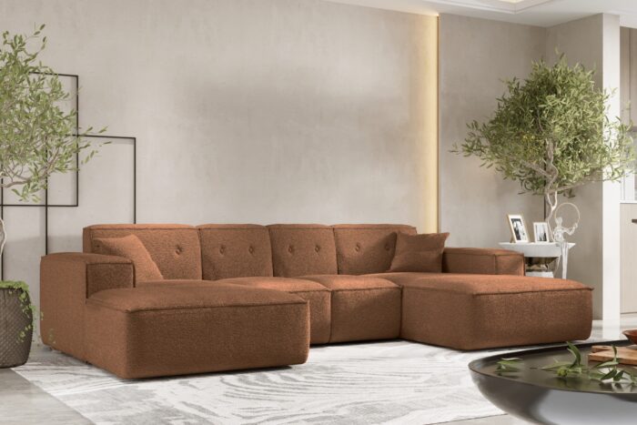 Ecksofa U, Eckcouch 342cm Large Medium, Gestepptes Eckcouch PULA stoff Antic