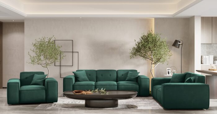 Couchesgarnituren 3+2+1 Sofagarnitur, Gestepptes Sofagarnitur PULA stoff Opera Velvet