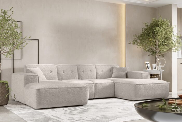 Ecksofa U, Eckcouch 342cm Large Medium, Gestepptes Eckcouch PULA stoff Antic