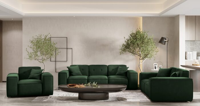 Couchesgarnituren 3+2+1 Sofagarnitur, Gestepptes Sofagarnitur PULA stoff Opera Velvet