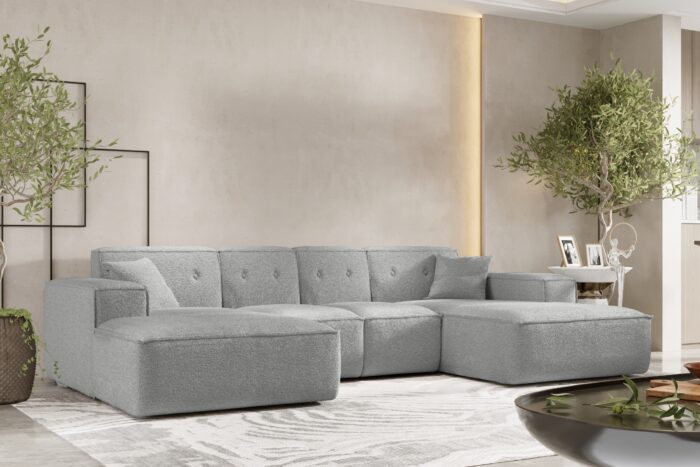 Ecksofa U, Eckcouch 342cm Large Medium, Gestepptes Eckcouch PULA stoff Antic