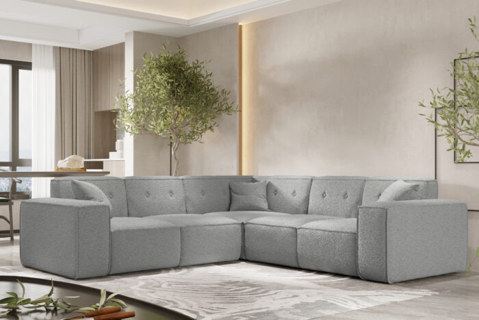 Ecksofa Eckcouch Corner 246cm Gestepptes Eckcouch PULA stoff Antic