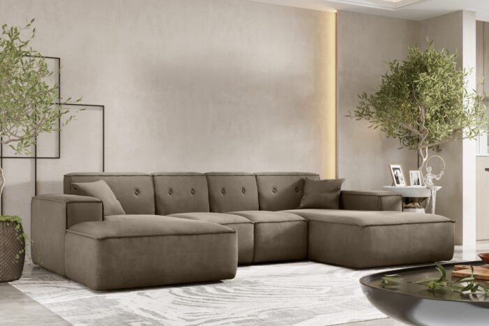 Ecksofa U, Eckcouch 342cm Large Medium, Gestepptes Eckcouch PULA stoff Opera Velvet