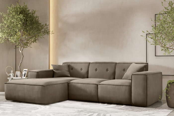 Ecksofa Eckcouch, Ecksofa L-form, Gestepptes Eckcouch PULA stoff Opera Velvet