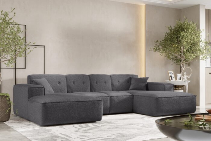 Ecksofa U, Eckcouch 342cm Large Medium, Gestepptes Eckcouch PULA stoff Antic