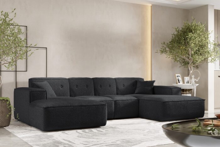 Ecksofa U, Eckcouch 342cm Large Medium, Gestepptes Eckcouch PULA stoff Antic