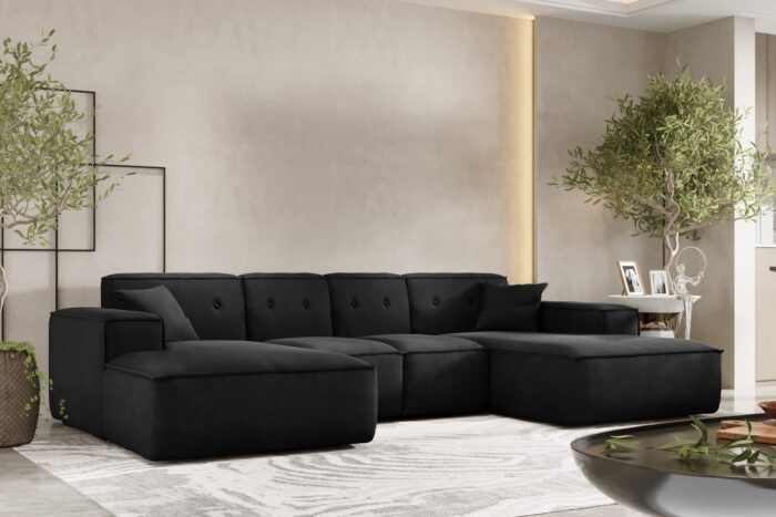 Ecksofa U, Eckcouch 342cm Large Medium, Gestepptes Eckcouch PULA stoff Opera Velvet