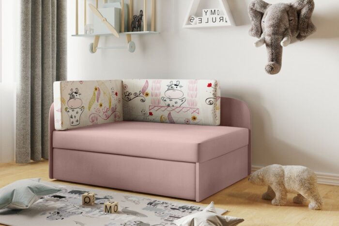 Kinderbett Kindersofa mit schlaffunktion und bettkasten, wachsendes Bett WINNIE Rosa