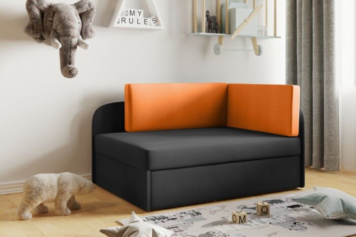 Kinderbett Kindersofa mit schlaffunktion und bettkasten, wachsendes Bett WINNIE Orange-Black