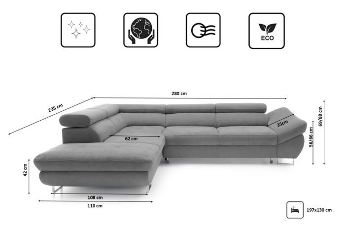 Couchgarnitur Ecksofa mit schlaffunktion und bettkasten FABIO stoff Soro