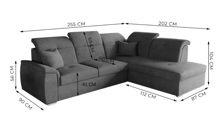 Ecksofa mit schlaffunktion und bettkasten, Schlafsofa, Sofa L Form, Couch L Form BARON stoff Brooklyn
