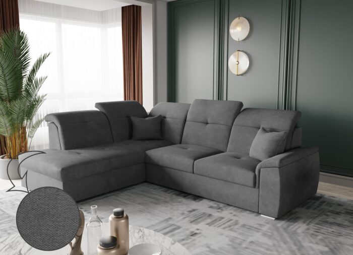 Ecksofa mit schlaffunktion und bettkasten, Schlafsofa, Sofa L Form, Couch L Form BARON stoff Brooklyn