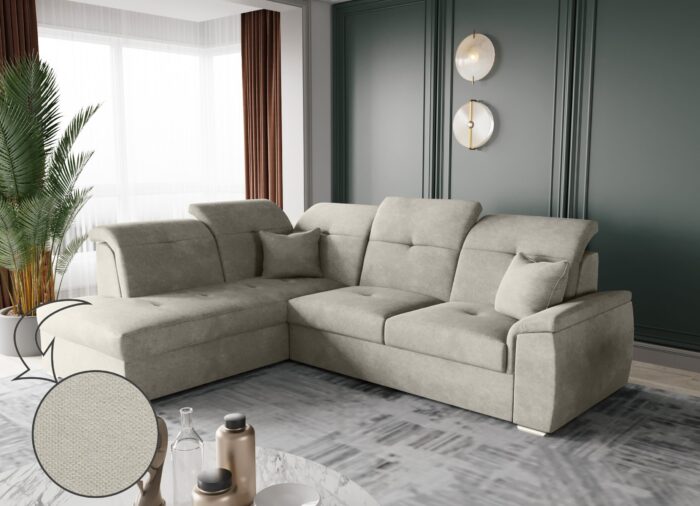 Ecksofa mit schlaffunktion und bettkasten, Schlafsofa, Sofa L Form, Couch L Form BARON stoff Brooklyn