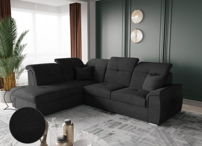 Ecksofa mit schlaffunktion und bettkasten, Schlafsofa, Sofa L Form, Couch L Form BARON stoff Brooklyn