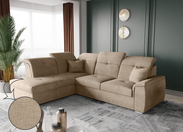 Ecksofa mit schlaffunktion und bettkasten, Schlafsofa, Sofa L Form, Couch L Form BARON stoff Brooklyn
