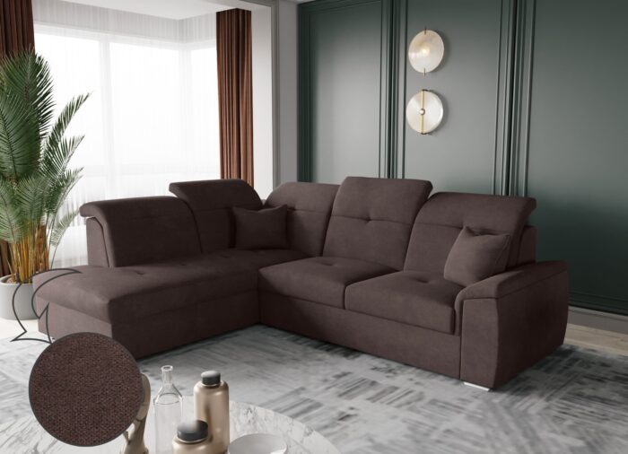 Ecksofa mit schlaffunktion und bettkasten, Schlafsofa, Sofa L Form, Couch L Form BARON stoff Brooklyn