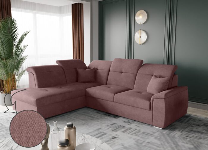 Ecksofa mit schlaffunktion und bettkasten, Schlafsofa, Sofa L Form, Couch L Form BARON stoff Brooklyn