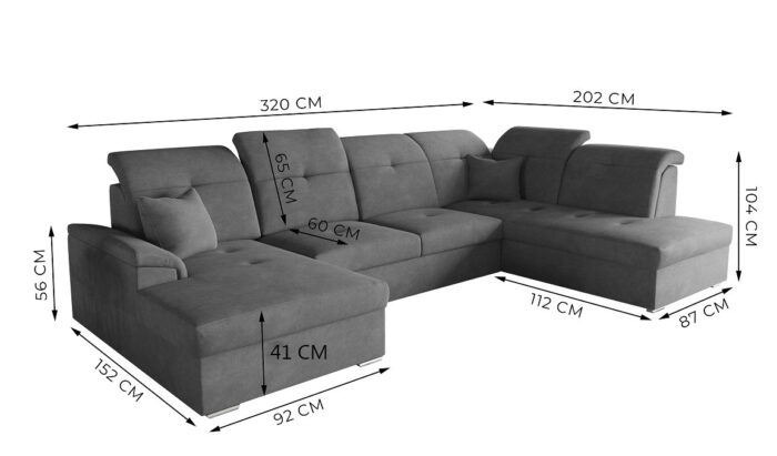 Ecksofa mit schlaffunktion und bettkasten, Schlafsofa, Sofa U Form, Couch U Form BARON stoff Brooklyn