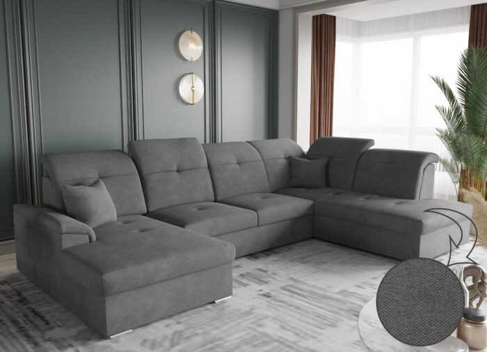 Ecksofa mit schlaffunktion und bettkasten, Schlafsofa, Sofa U Form, Couch U Form BARON stoff Brooklyn