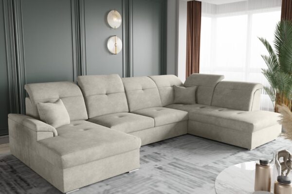 Ecksofa mit schlaffunktion und bettkasten, Schlafsofa, Sofa U Form, Couch U Form BARON stoff Brooklyn