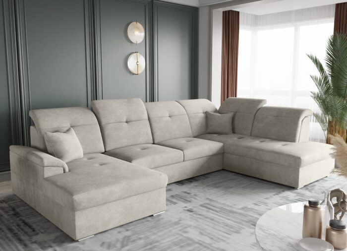 Ecksofa mit schlaffunktion und bettkasten, Schlafsofa, Sofa U Form, Couch U Form BARON stoff Brooklyn