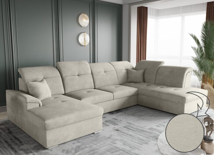 Ecksofa mit schlaffunktion und bettkasten, Schlafsofa, Sofa U Form, Couch U Form BARON stoff Brooklyn