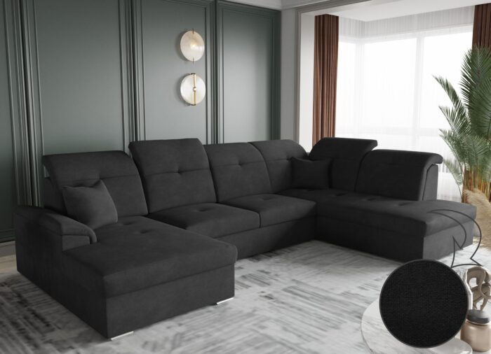 Ecksofa mit schlaffunktion und bettkasten, Schlafsofa, Sofa U Form, Couch U Form BARON stoff Brooklyn
